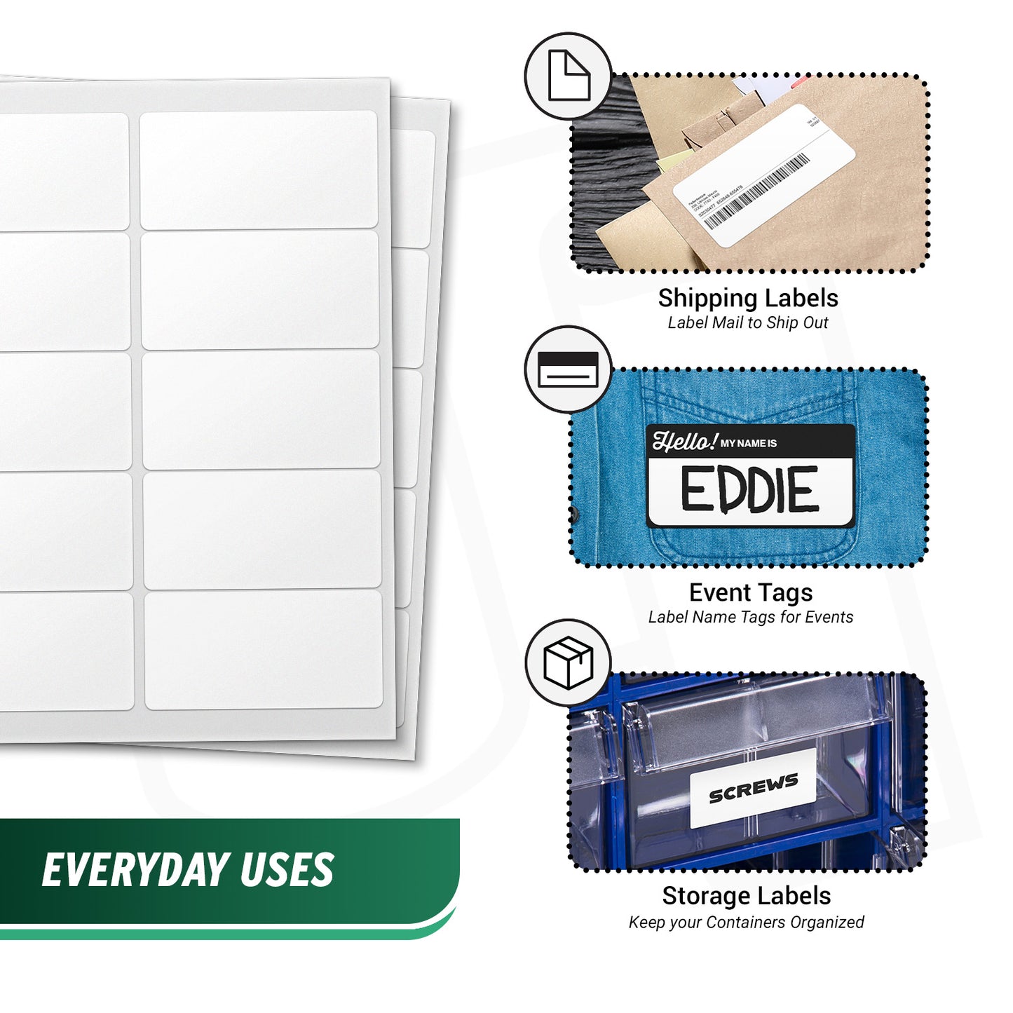 4 x 2in Blank Rectangle Labels: White 1500 Total