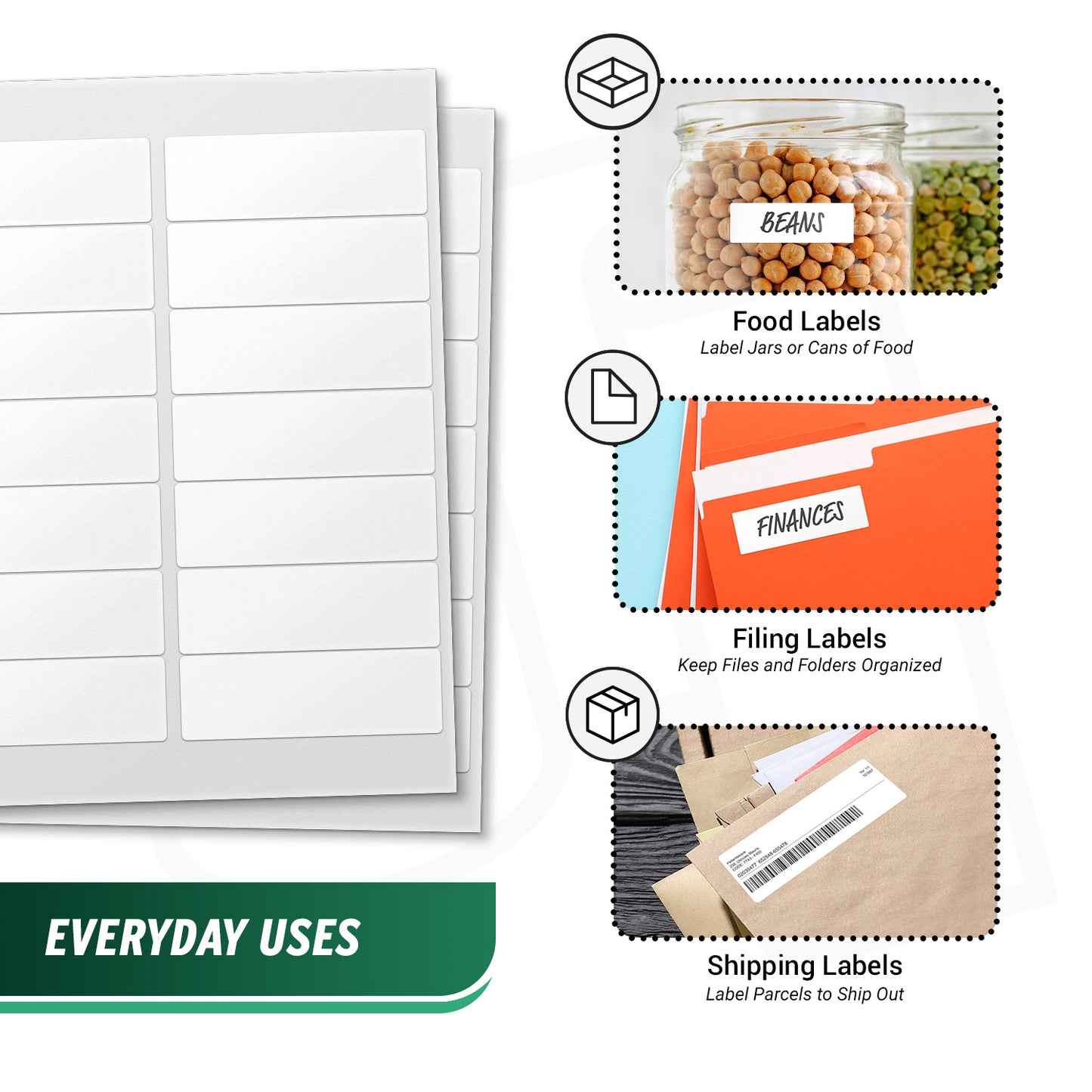 4 x 1.33in Blank Rectangle Labels: Laser and Inkjet Printer Compatible (2100 Total)