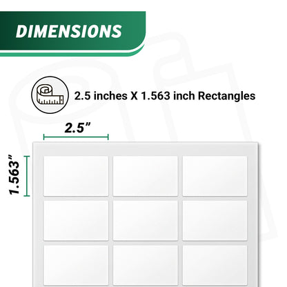 2-1/2 x 1-9/16in Blank Labels: Laser & Inkjet Printable White (150 Sheets, 18 Label/Sheet)