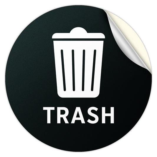 4in Waste Bin Label: Trash Can Logo Circle Sticker