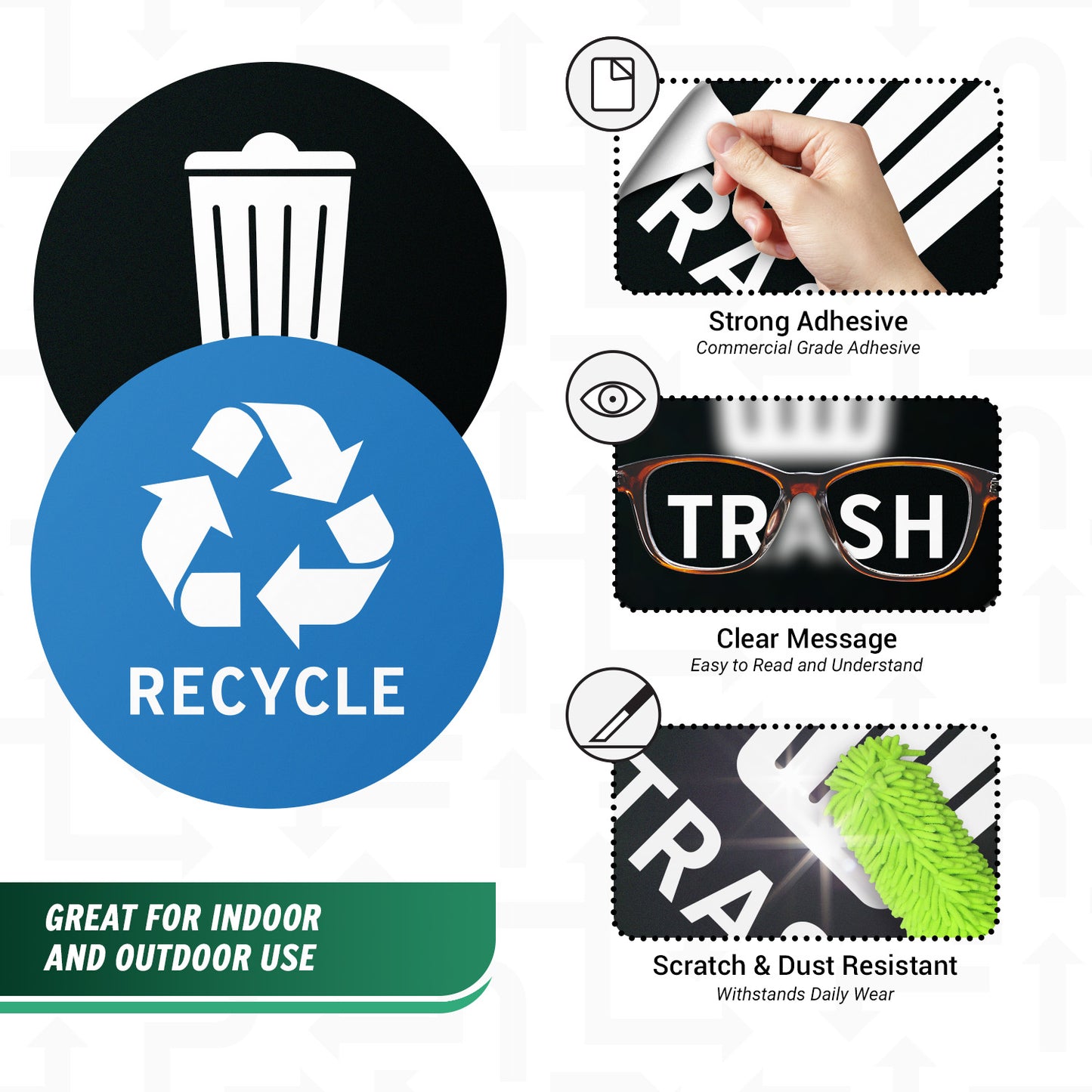 4in Waste Bin Label: Trash & Recycle Vinyl Decal (Mix Stickers)