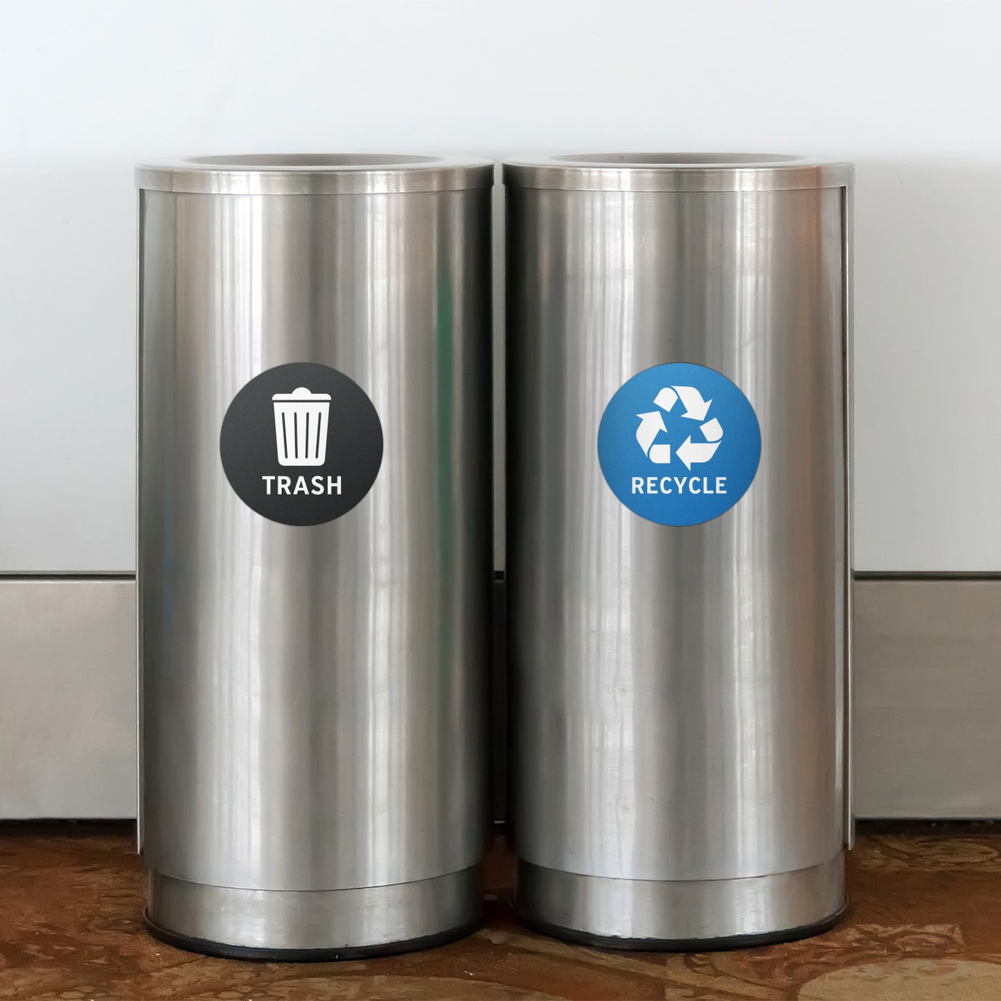 4in Waste Bin Label: Trash & Recycle Vinyl Decal (Mix Stickers)