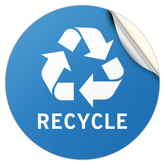 4in Waste Bin Sticker: Recycle Logo Decal (Blue & White)