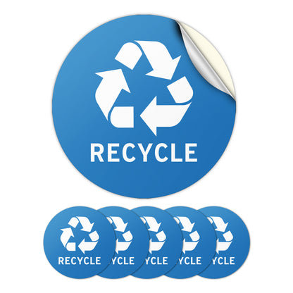 4in Waste Bin Sticker: Recycle Logo Decal (Blue & White)