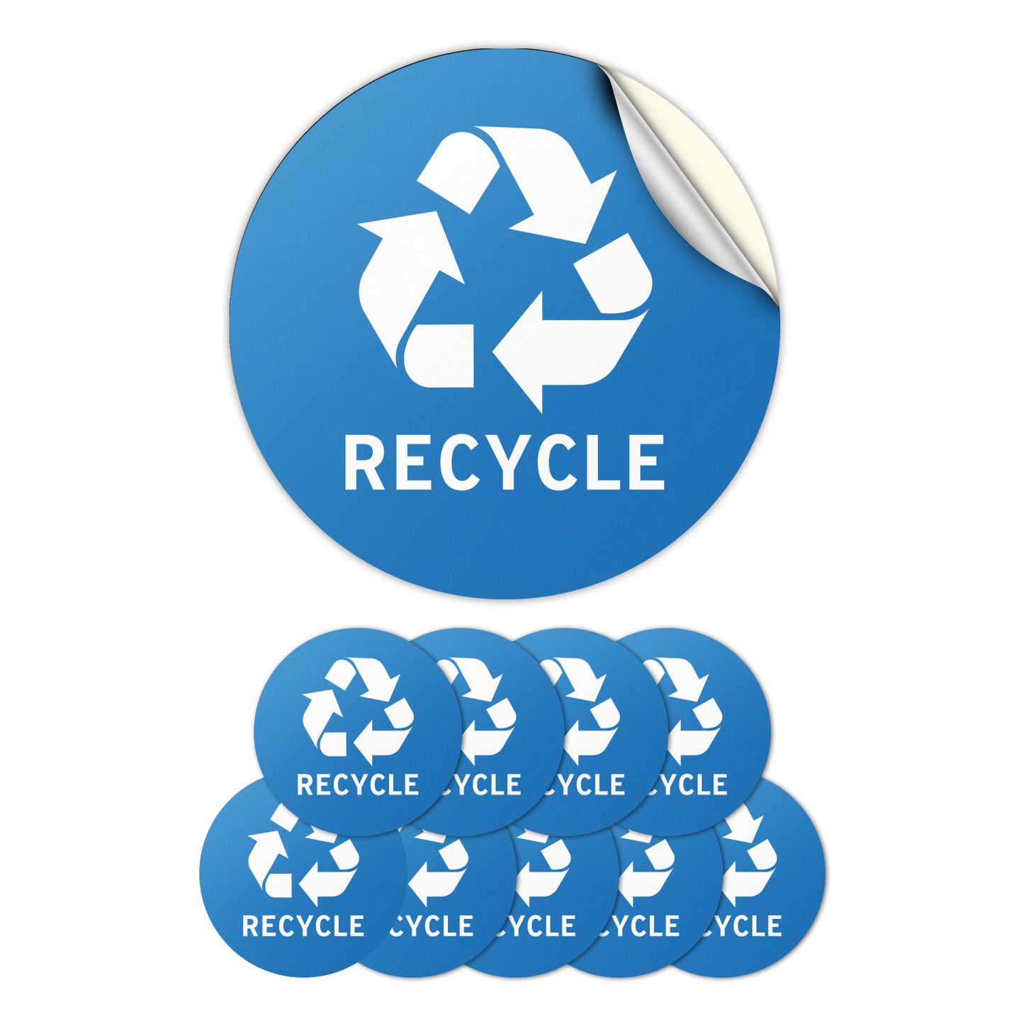4in Waste Bin Sticker: Recycle Logo Decal (Blue & White)