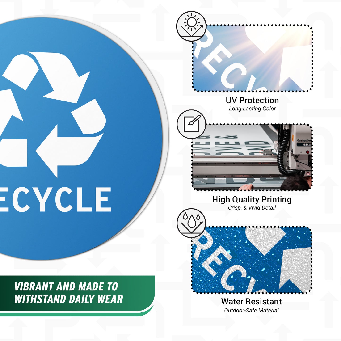 4in Waste Bin Sticker: Recycle Logo Decal (Blue & White)