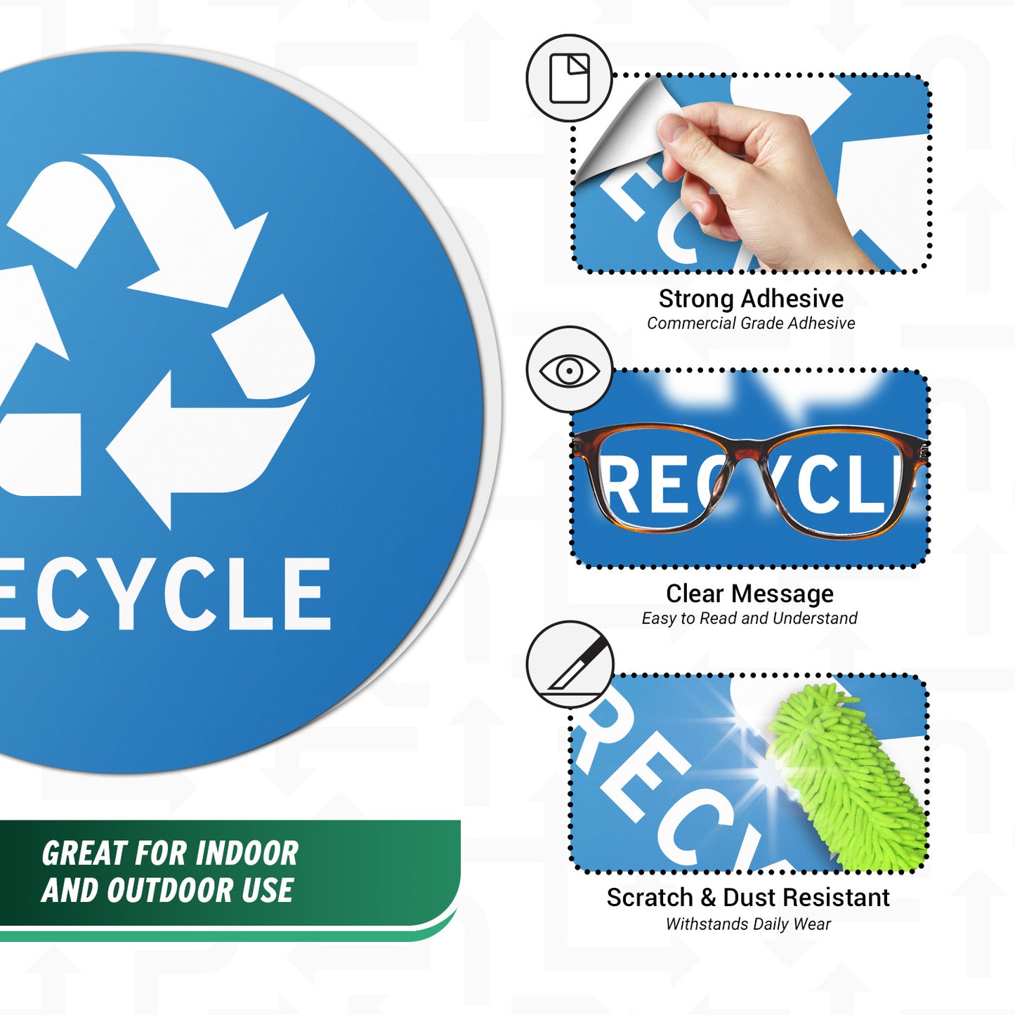4in Waste Bin Sticker: Recycle Logo Decal (Blue & White)
