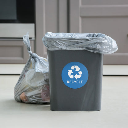 4in Waste Bin Sticker: Recycle Logo Decal (Blue & White)