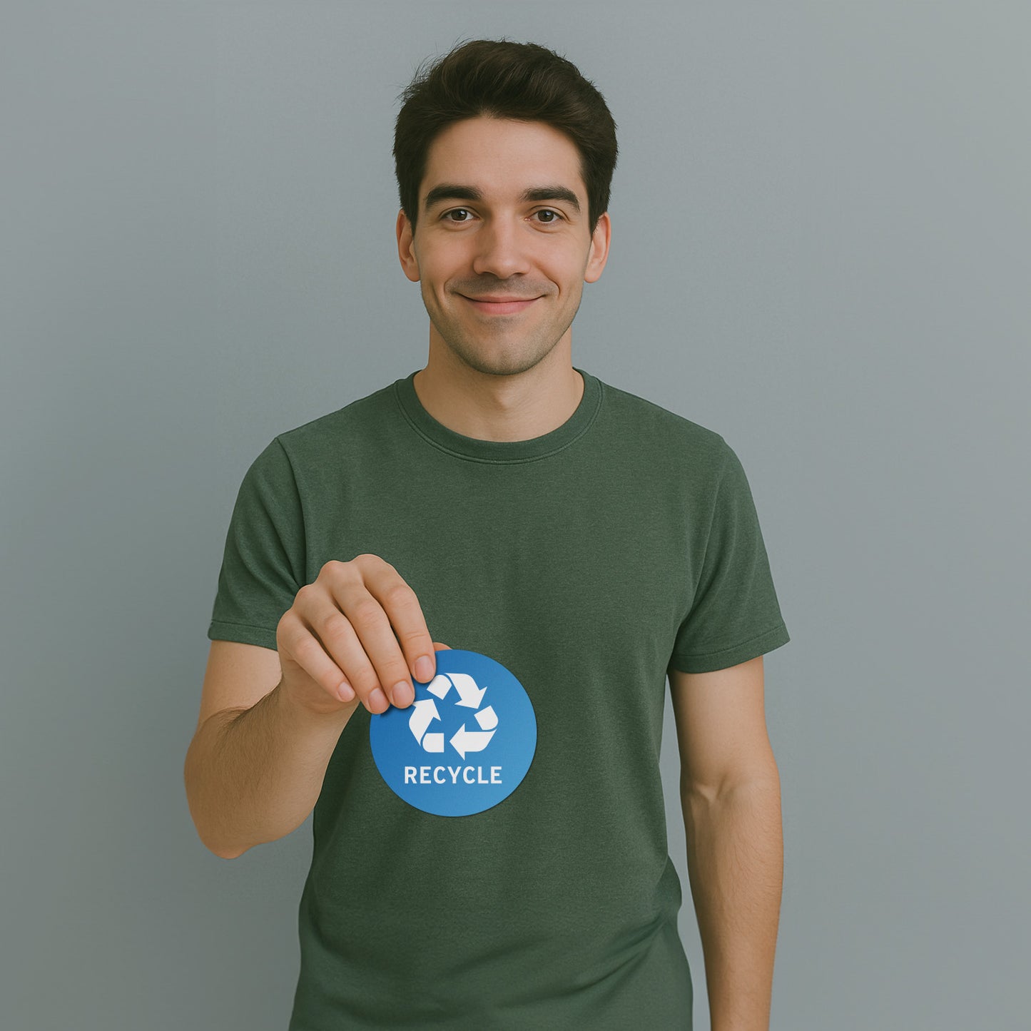 4in Waste Bin Sticker: Recycle Logo Decal (Blue & White)