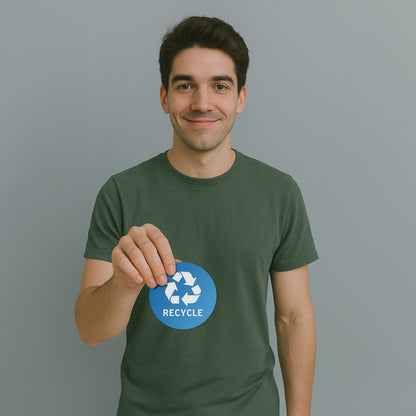 4in Waste Bin Sticker: Recycle Logo Decal (Blue & White)