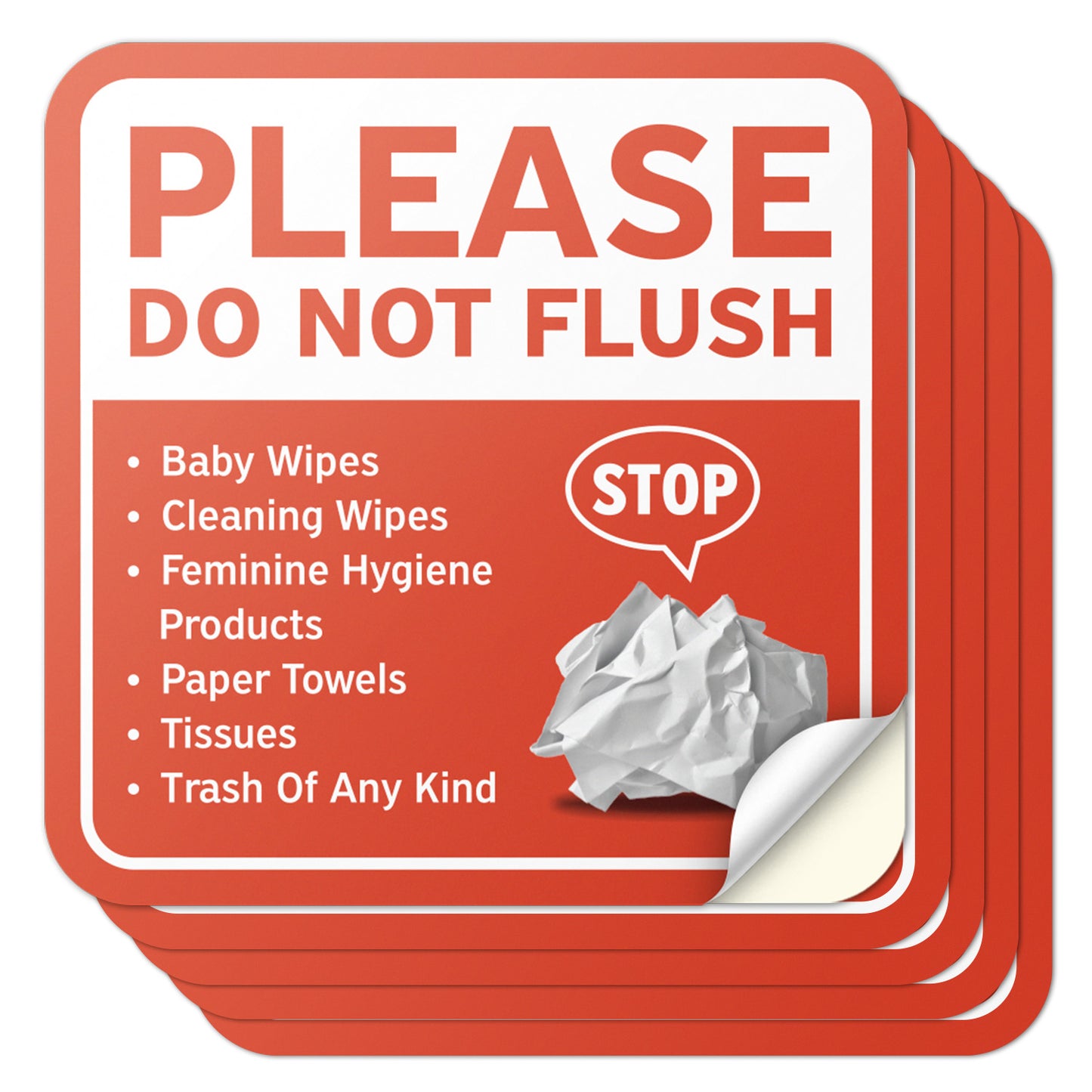 6 x 6in Restroom Stickers: Do Not Flush Sign