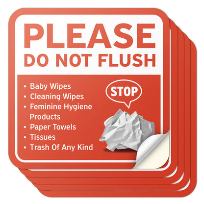 6 x 6in Restroom Stickers: Do Not Flush Sign