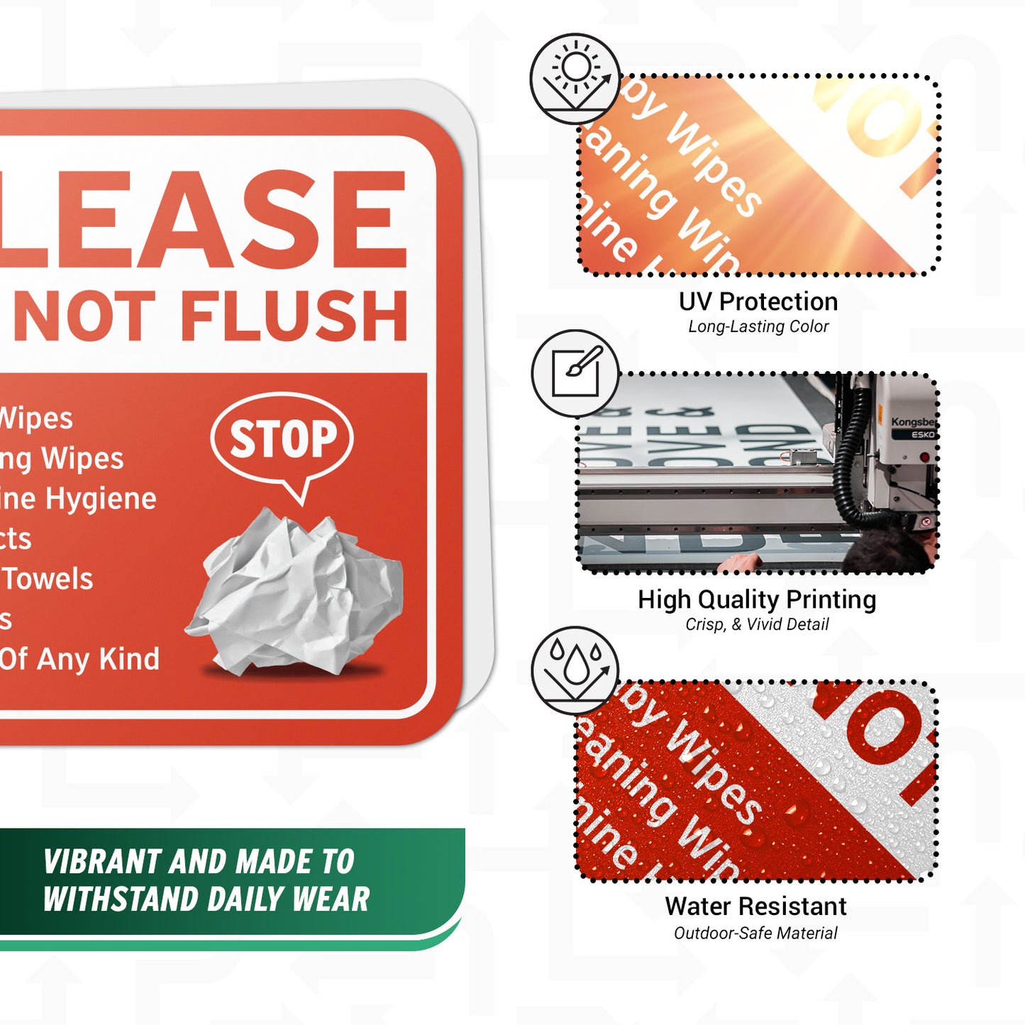 6 x 6in Restroom Stickers: Do Not Flush Sign