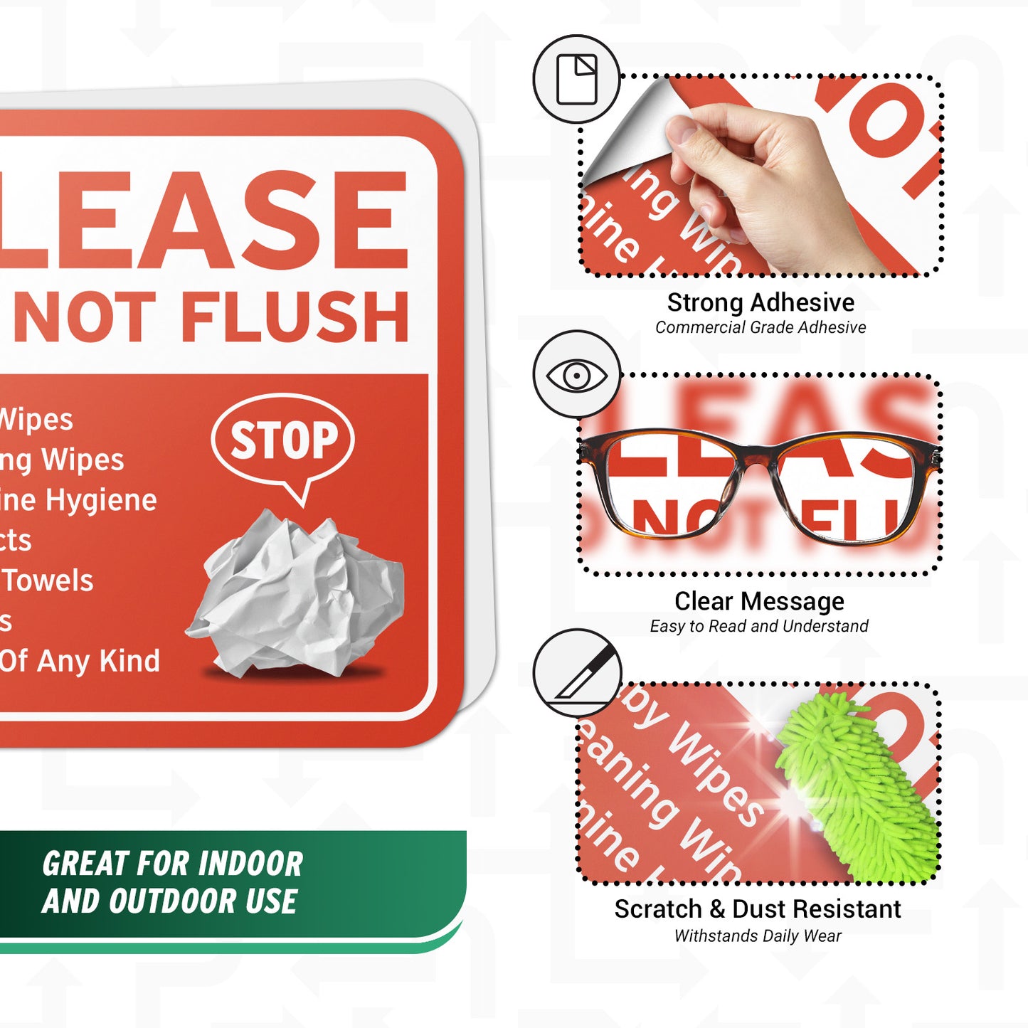 6 x 6in Restroom Stickers: Do Not Flush Sign