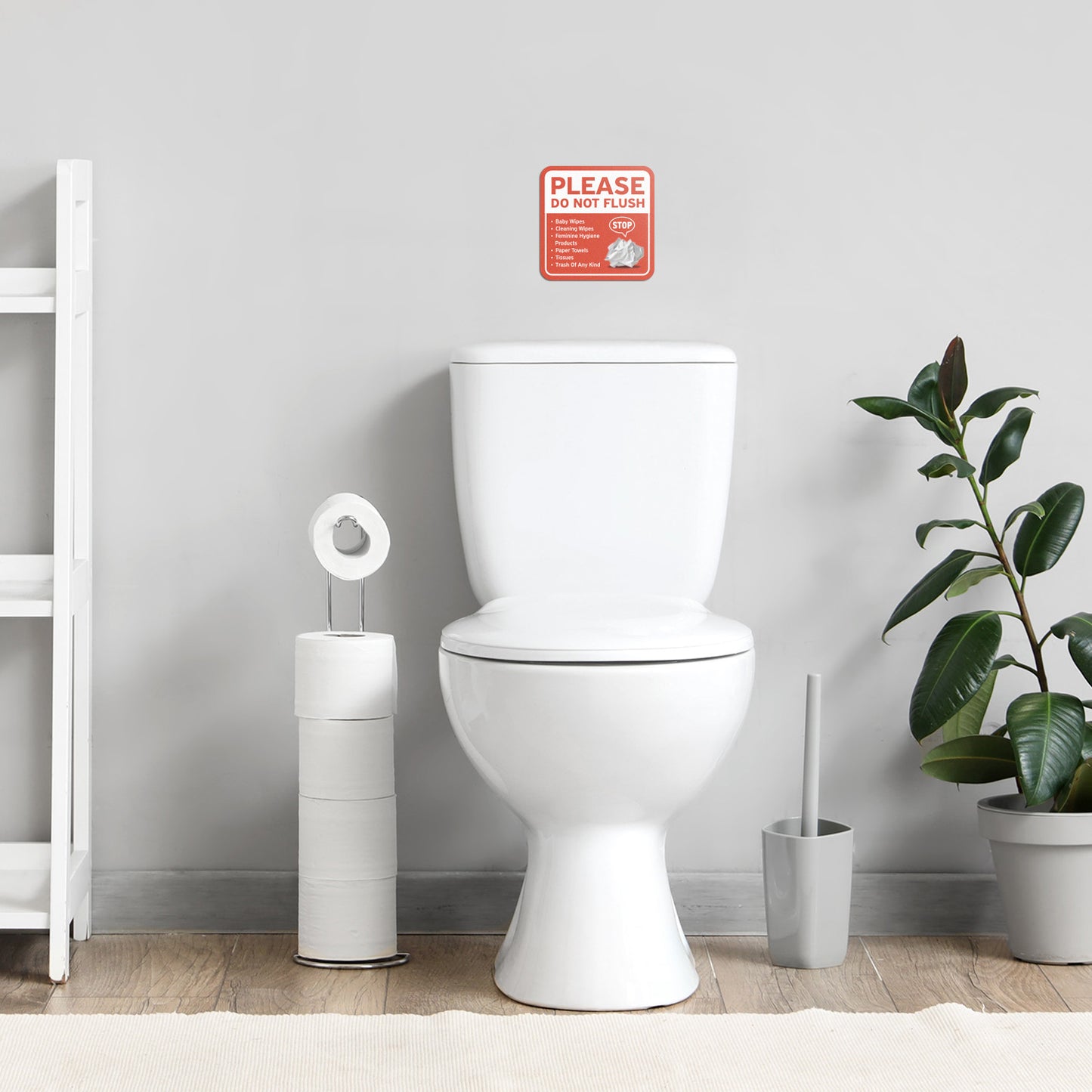 6 x 6in Restroom Stickers: Do Not Flush Sign