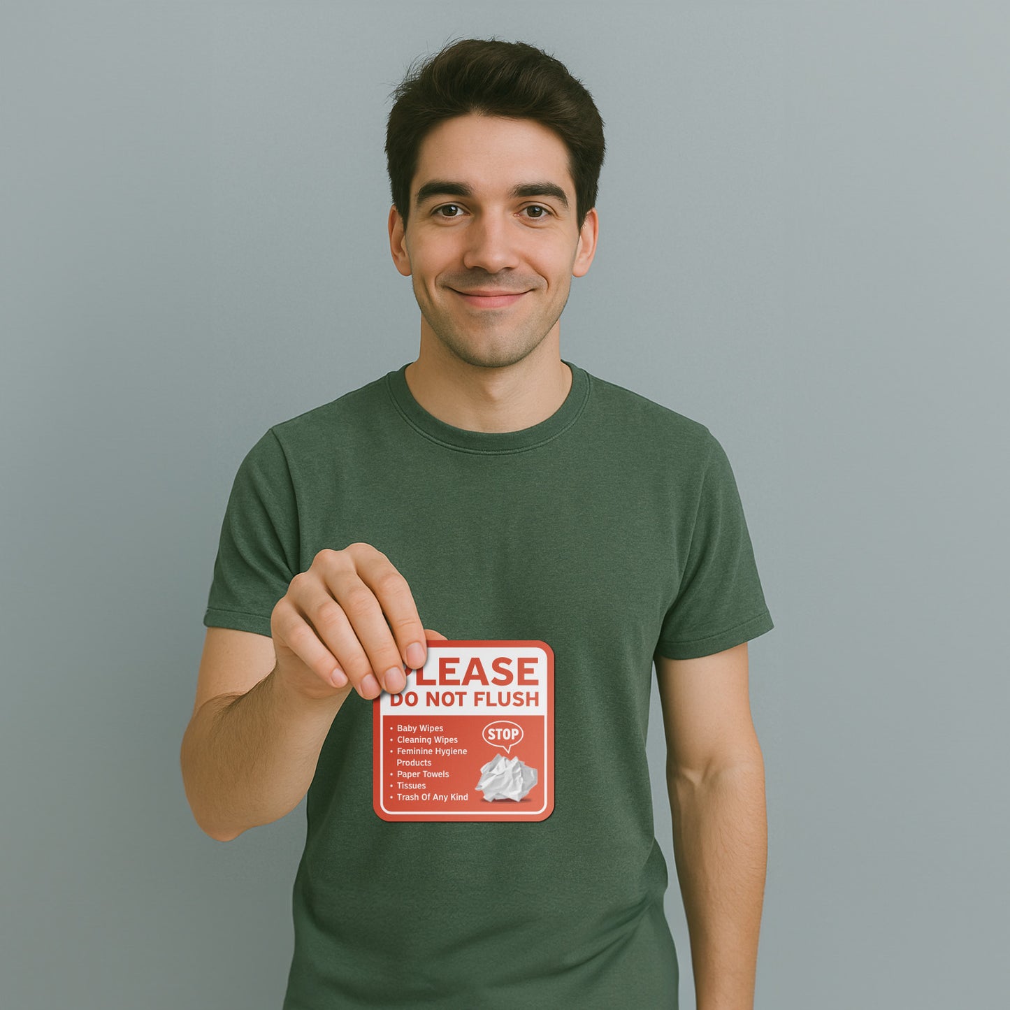 6 x 6in Restroom Stickers: Do Not Flush Sign
