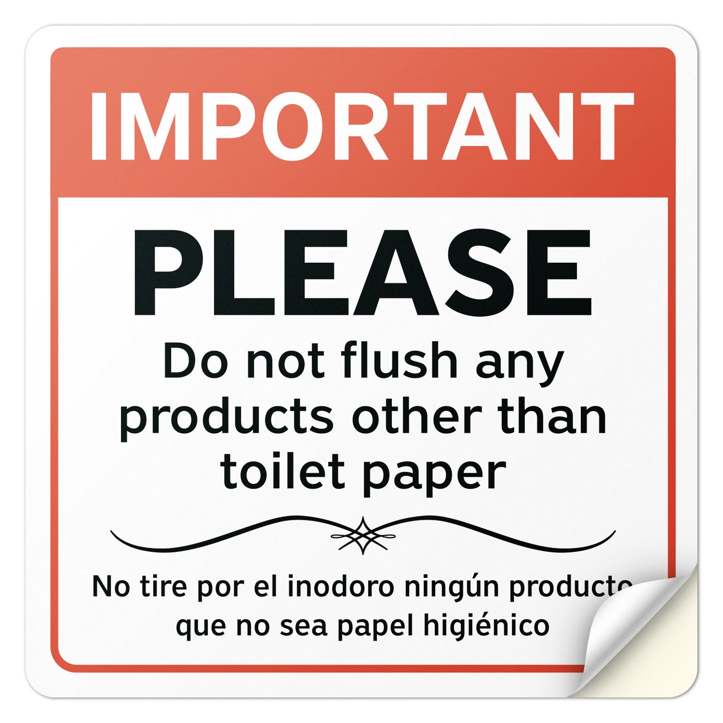 6 x 6in Restroom Sticker: Do Not Flush Bathroom Reminder (Bilingual)