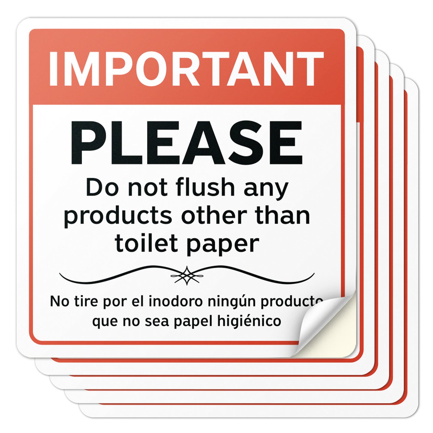 6 x 6in Restroom Sticker: Do Not Flush Bathroom Reminder (Bilingual)