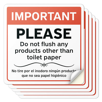 6 x 6in Restroom Sticker: Do Not Flush Bathroom Reminder (Bilingual)