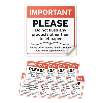 6 x 6in Restroom Sticker: Do Not Flush Bathroom Reminder (Bilingual)