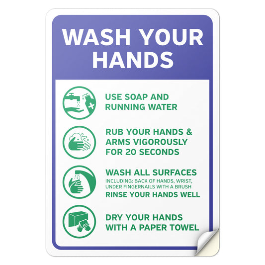 7 x 10in Hygiene Sticker: Wash Your Hands Instruction