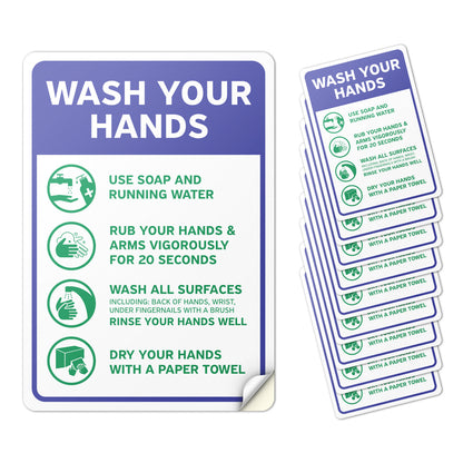 7 x 10in Hygiene Sticker: Wash Your Hands Instruction