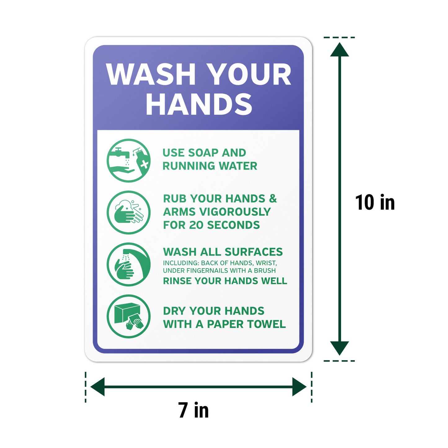 7 x 10in Hygiene Sticker: Wash Your Hands Instruction