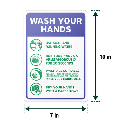 7 x 10in Hygiene Sticker: Wash Your Hands Instruction