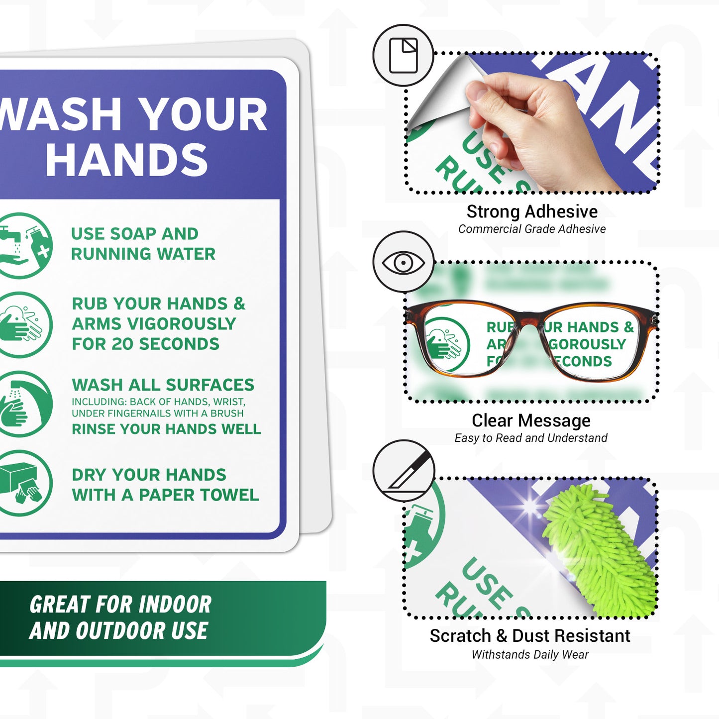 7 x 10in Hygiene Sticker: Wash Your Hands Instruction