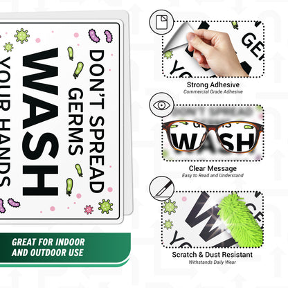 14 x 10in Hygiene Decal: Wash Your Hands Don't Spread Germs Warning