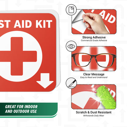 6 x 6in Safety Notice Decal: First Aid Kit Location Vinyl Sticker