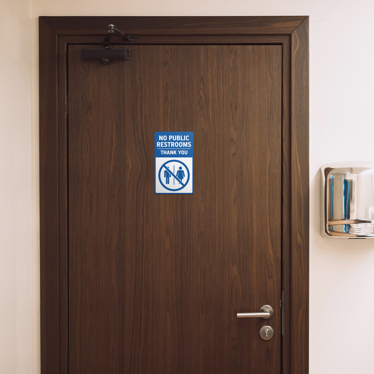 5 x 8in Public Sign: No Public Restrooms, Thank You Blue Sticker