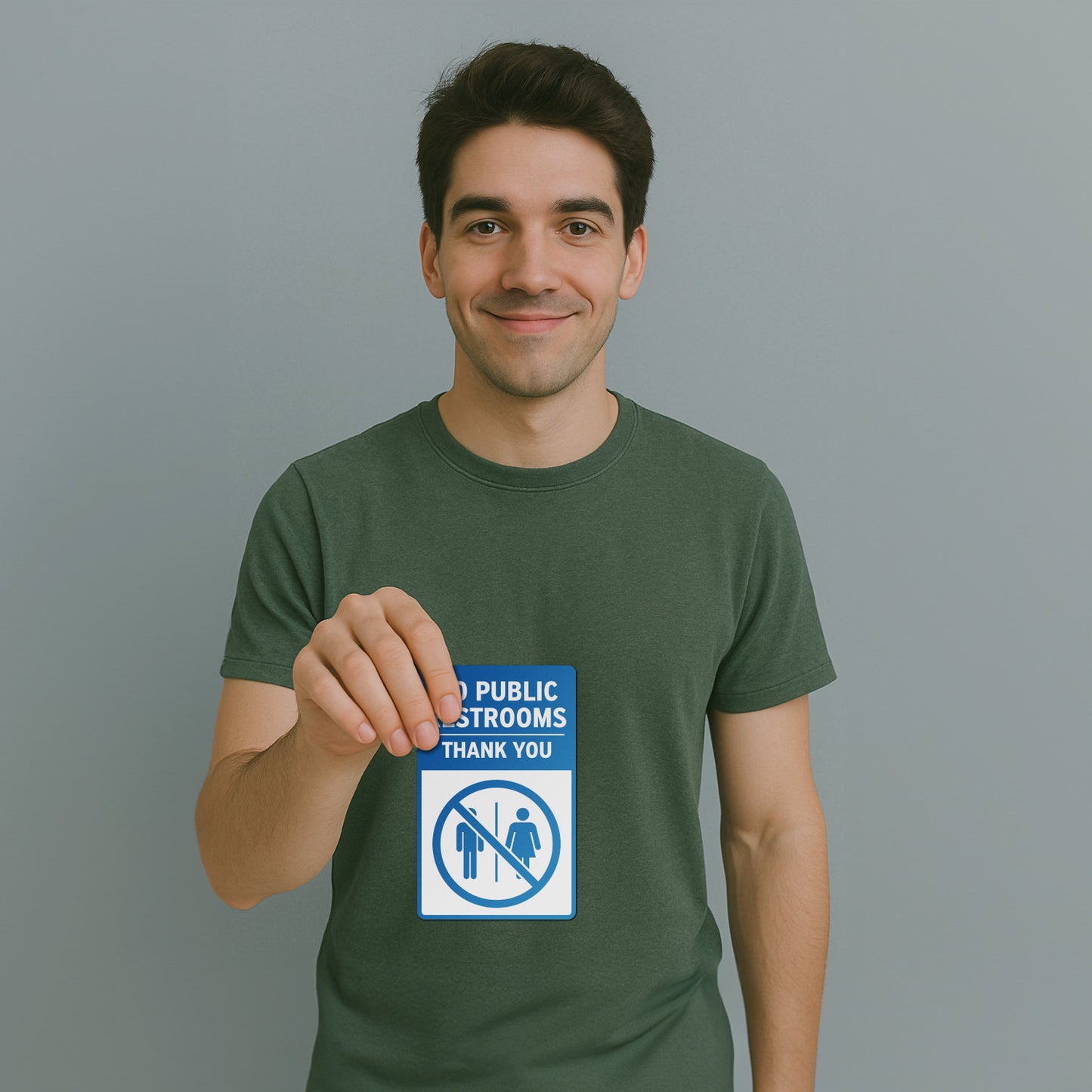5 x 8in Public Sign: No Public Restrooms, Thank You Blue Sticker