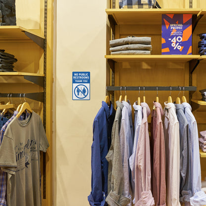 5 x 8in Public Sign: No Public Restrooms, Thank You Blue Sticker