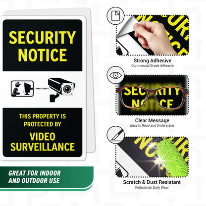6 x 10in Security Notice Sign: Video Surveillance Sticker