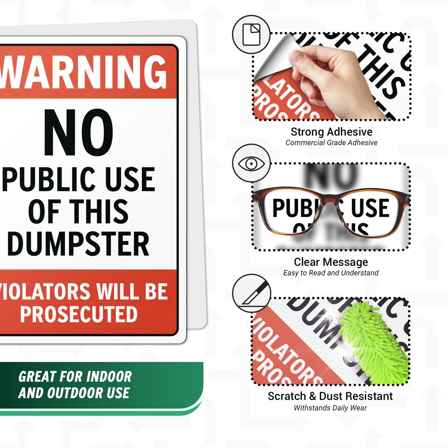 10 x 7in Warning Sticker: No Public Use of Dumpster Waste Bin Label