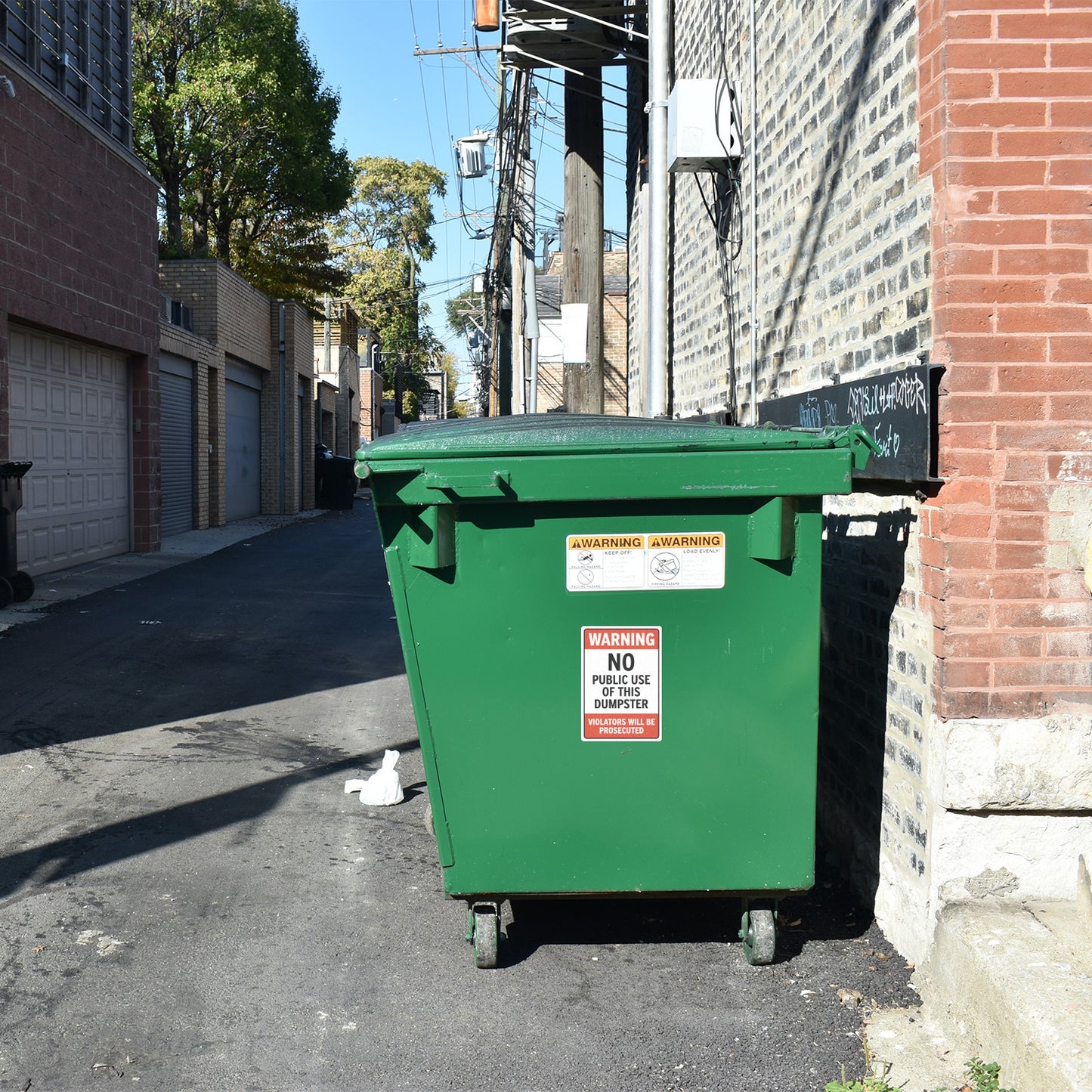 10 x 7in Warning Sticker: No Public Use of Dumpster Waste Bin Label