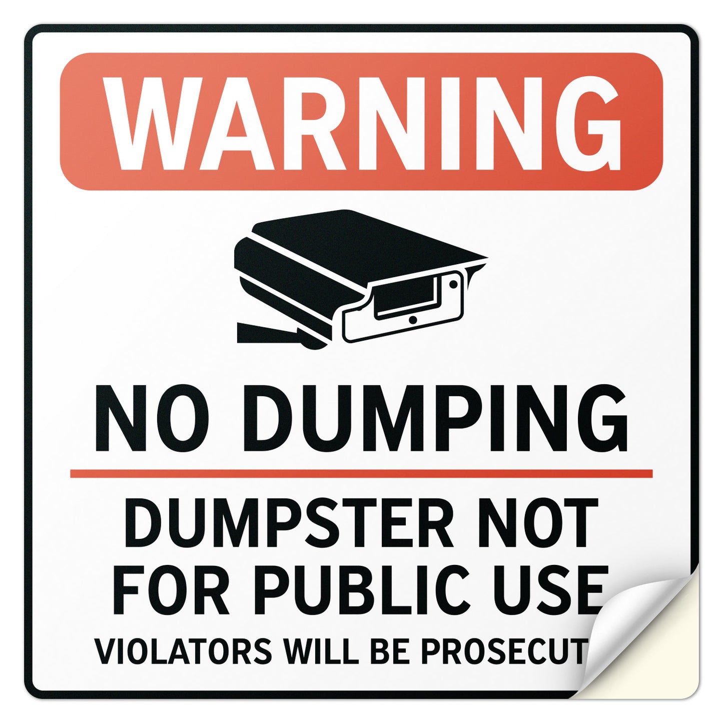 9 x 9in Waste Bin Sticker: No Dumping Label