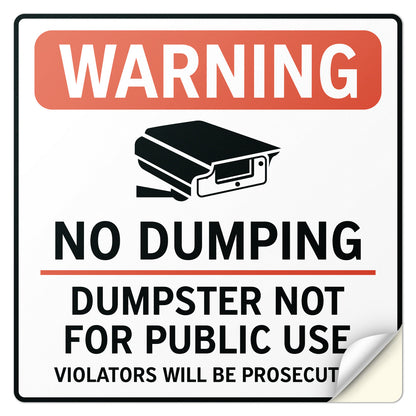 9 x 9in Waste Bin Sticker: No Dumping Label