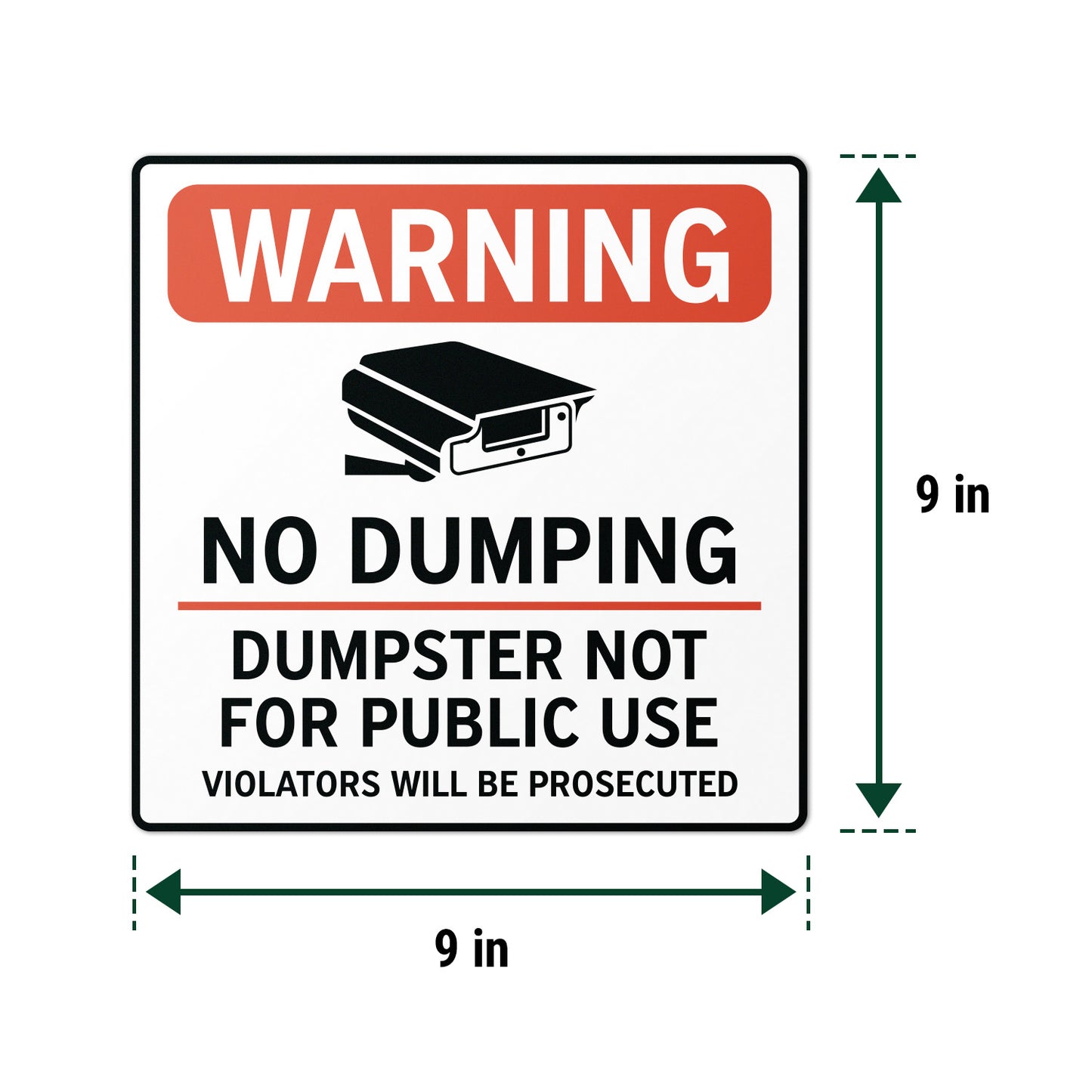 9 x 9in Waste Bin Sticker: No Dumping Label