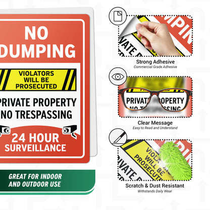10 x 14in Waste Bin Sticker: No Dumping No Trespassing Decal
