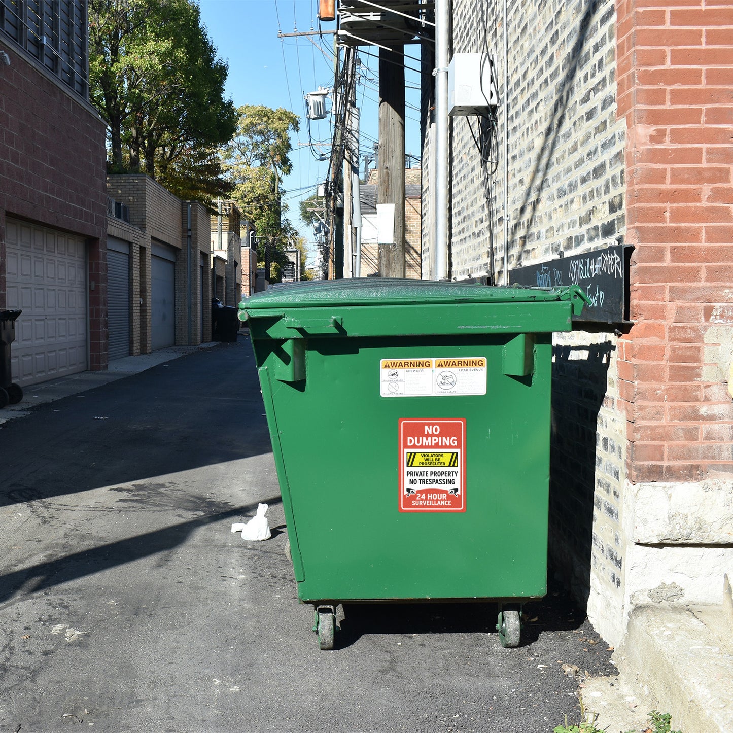 10 x 14in Waste Bin Sticker: No Dumping No Trespassing Decal
