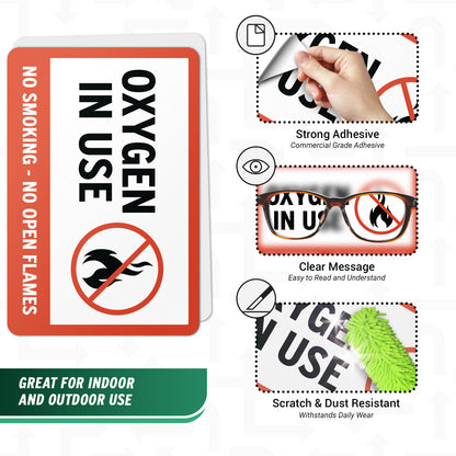 6 x 4in Safety Sticker: Oxygen In Use No Smoking Decal
