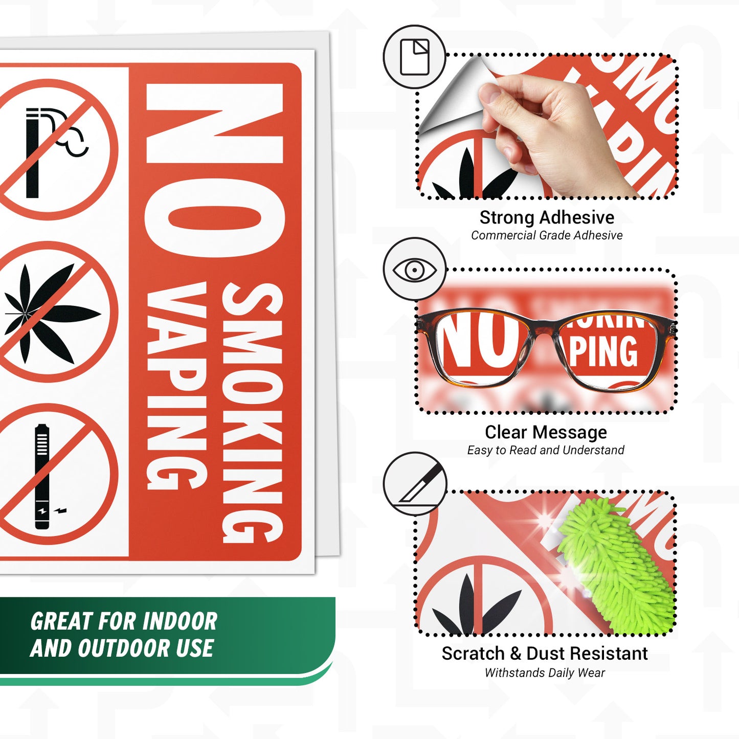 10 x 7in No Smoking / No Vaping Sticker: Smoke-Free Spaces Decal