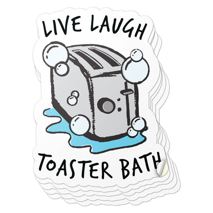 1.5 x 2in Dark Humor Parody Decal: Live Laugh Toaster Bath Vinyl Sticker