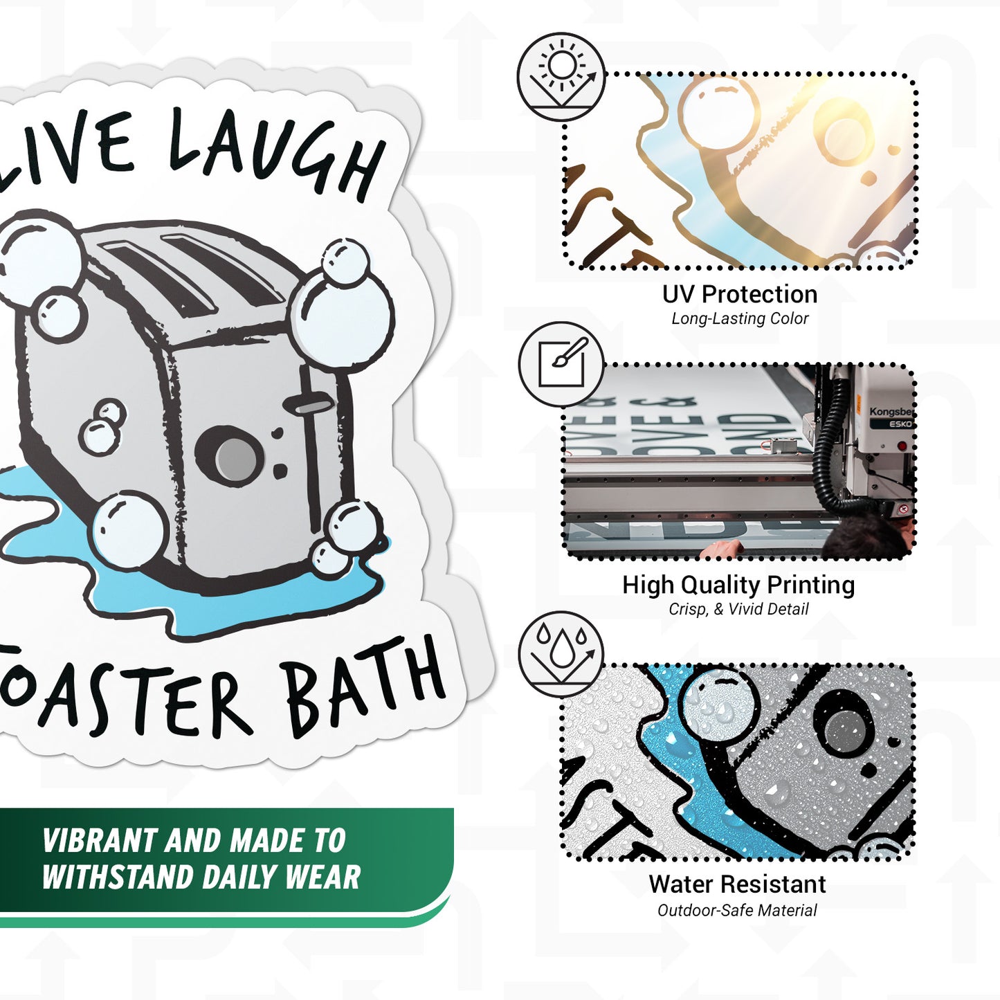 1.5 x 2in Dark Humor Parody Decal: Live Laugh Toaster Bath Vinyl Sticker