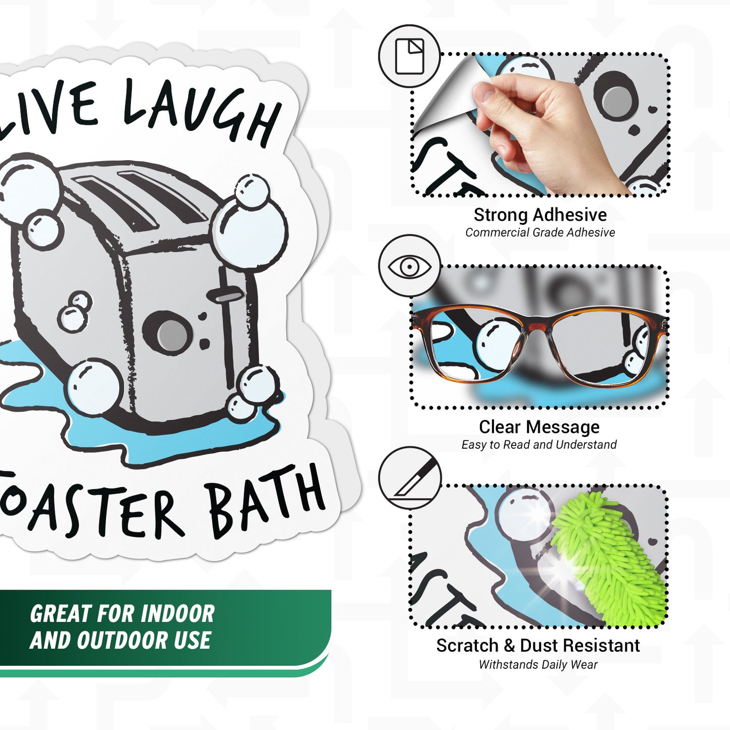 1.5 x 2in Dark Humor Parody Decal: Live Laugh Toaster Bath Vinyl Sticker
