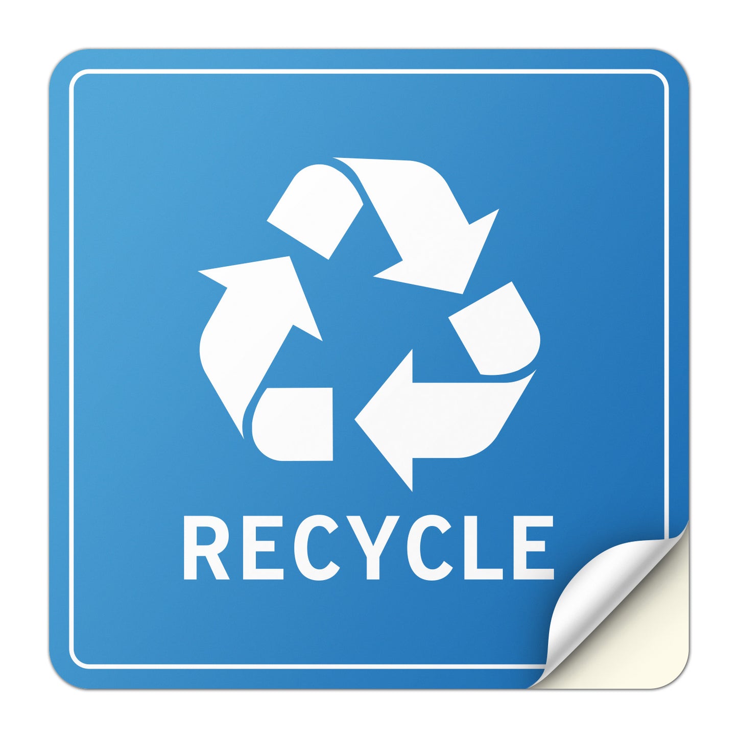 5 inch Recycle Bin Vinyl Sticker: Square Blue & White Decal