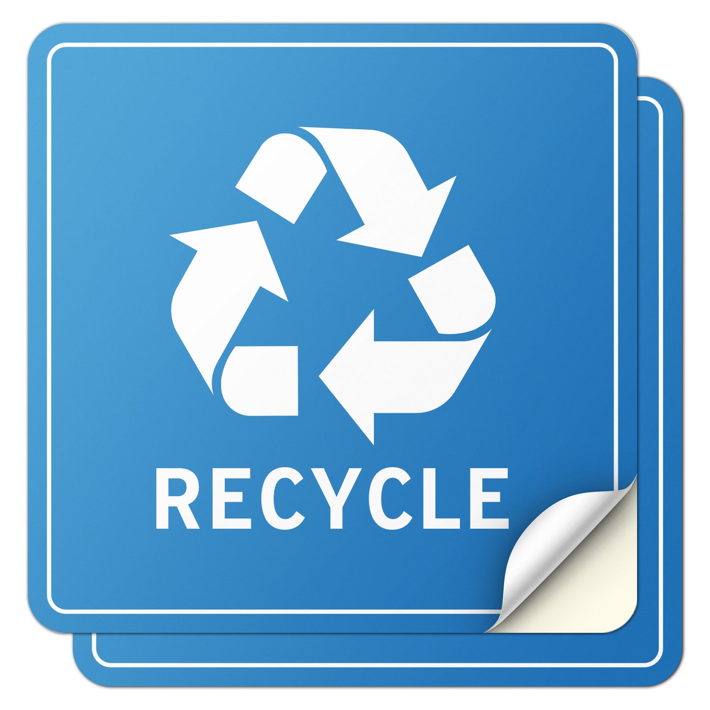 5 inch Recycle Bin Vinyl Sticker: Square Blue & White Decal