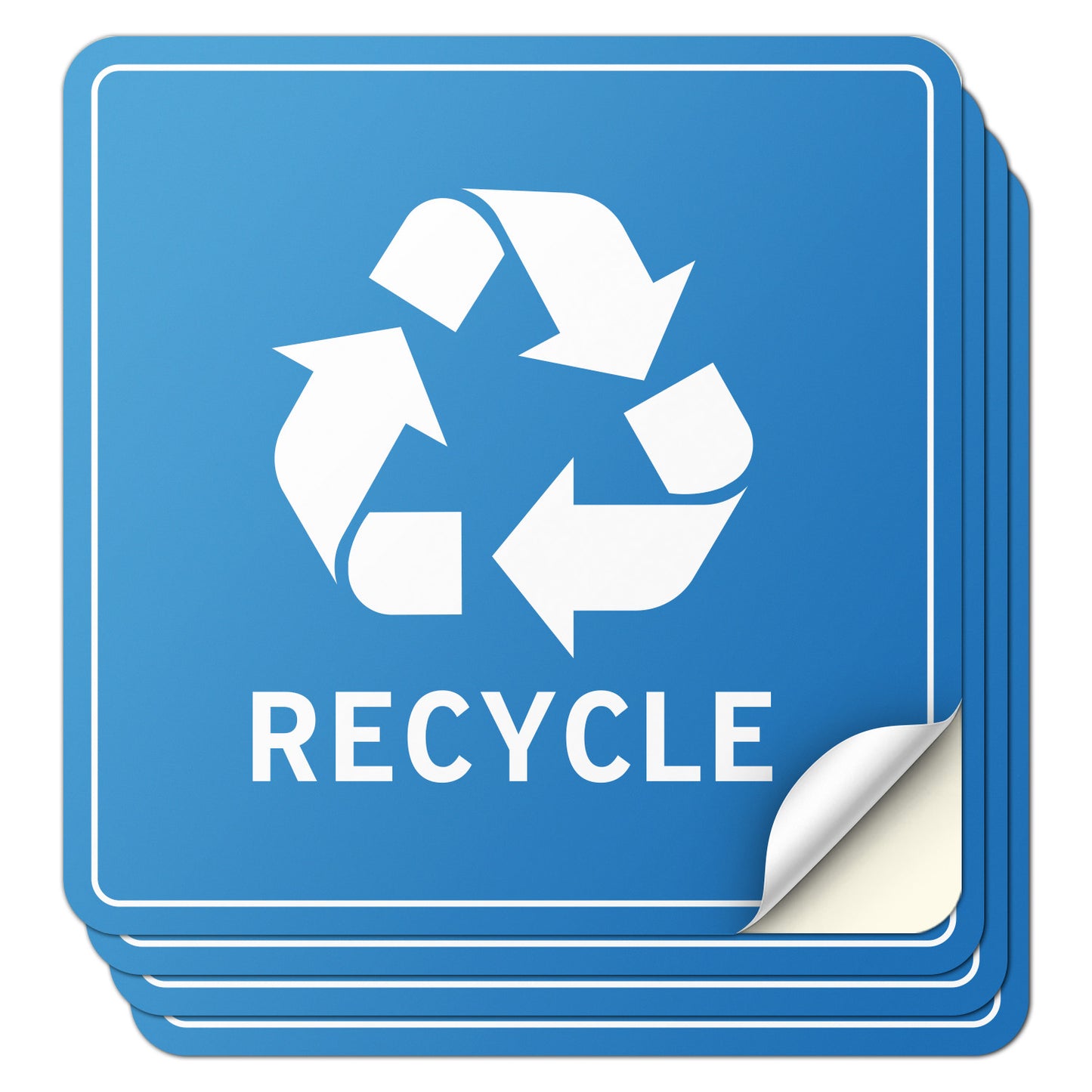 5 inch Recycle Bin Vinyl Sticker: Square Blue & White Decal